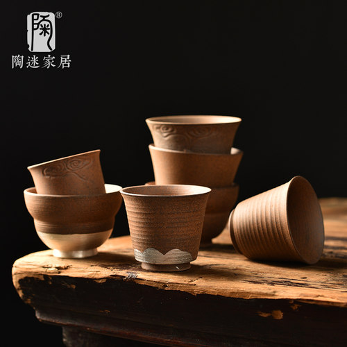 陶迷原矿粗陶茶杯鎏银主人杯