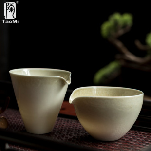 家用大号公杯分茶器复古茶具配件 陶迷草木灰釉公道杯陶瓷茶海中式
