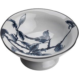 中式果盘青花瓷零食点心盘家用水果糕点盘复古大陶瓷盘佛手柑托盘