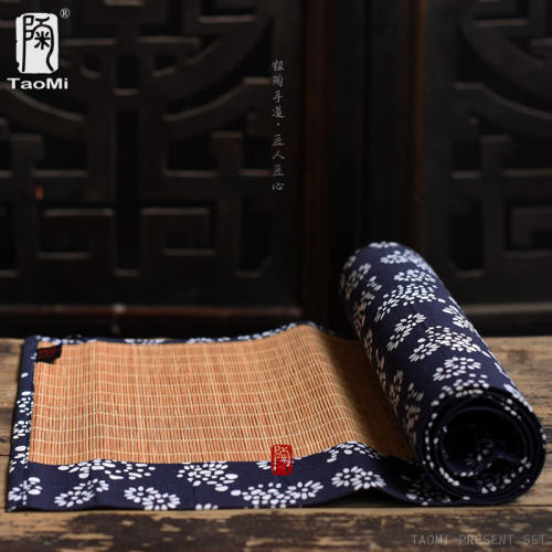 陶迷青花布竹子茶席杯垫麻布桌旗编织手工竹席竹垫茶垫茶帘隔热垫 - 封面