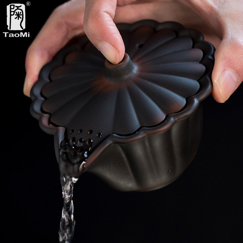 陶迷紫陶盖碗大号手工陶瓷紫砂茶壶坭兴禅意大茶碗中式功夫三才碗