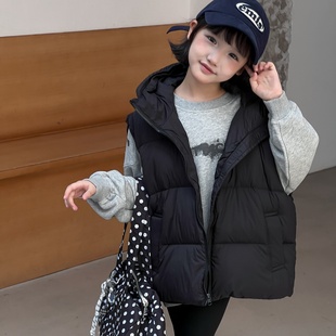 儿童羽绒连帽90绒马甲男童女童中大童韩版加厚保暖泡芙背心坎肩潮