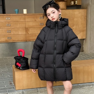 韩国中长款泡芙羽绒服女童2025冬季新款90白鸭绒加厚保暖童装外套