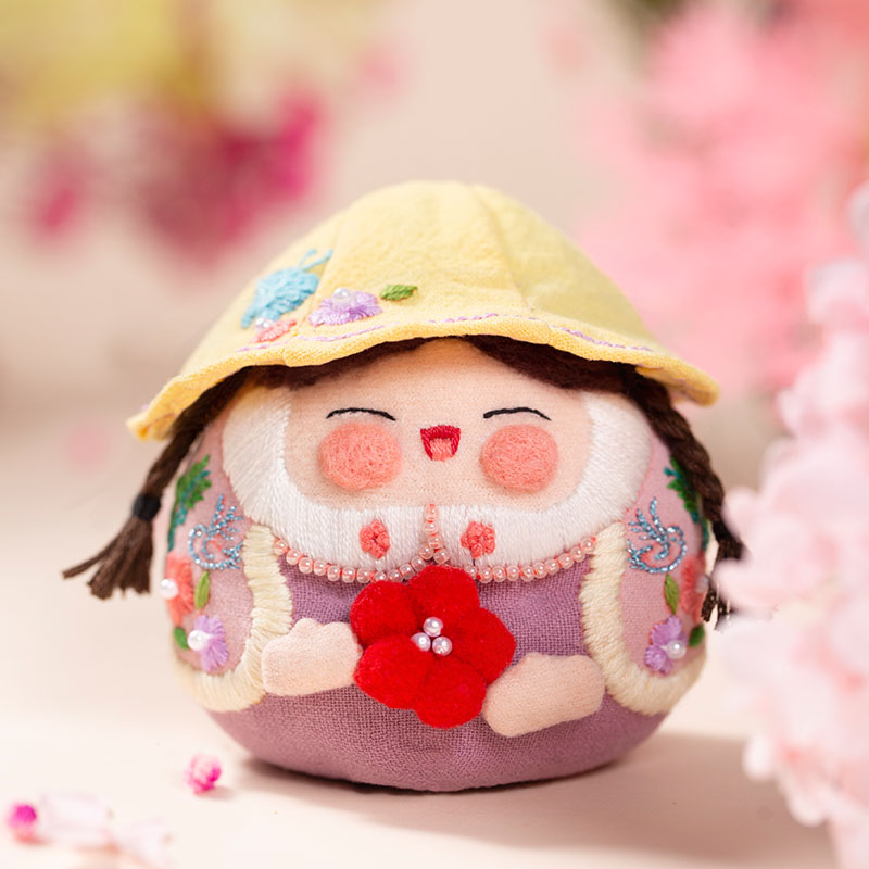 放羊班手工刺绣diy材料包大阿福自绣小红花布偶制玩偶缝公仔礼物