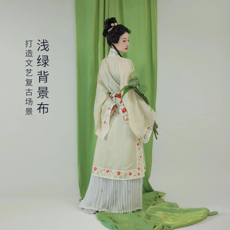 浅绿色拍照背景布淡雅清新抹茶绿背景布涤棉哑光浅绿色古风挂布