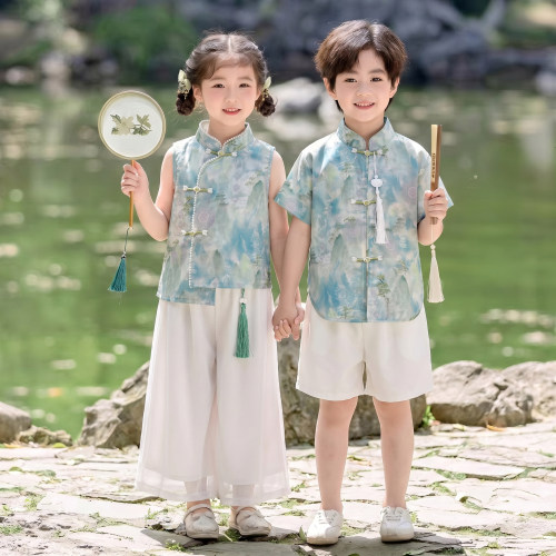 男女童汉服中国风古装六一儿童演出服2026夏季新款短袖薄款表演服