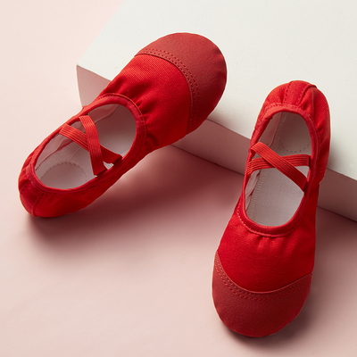 儿童舞蹈鞋女软底男童女童跳舞鞋幼儿红色舞鞋中国舞芭蕾舞练功鞋