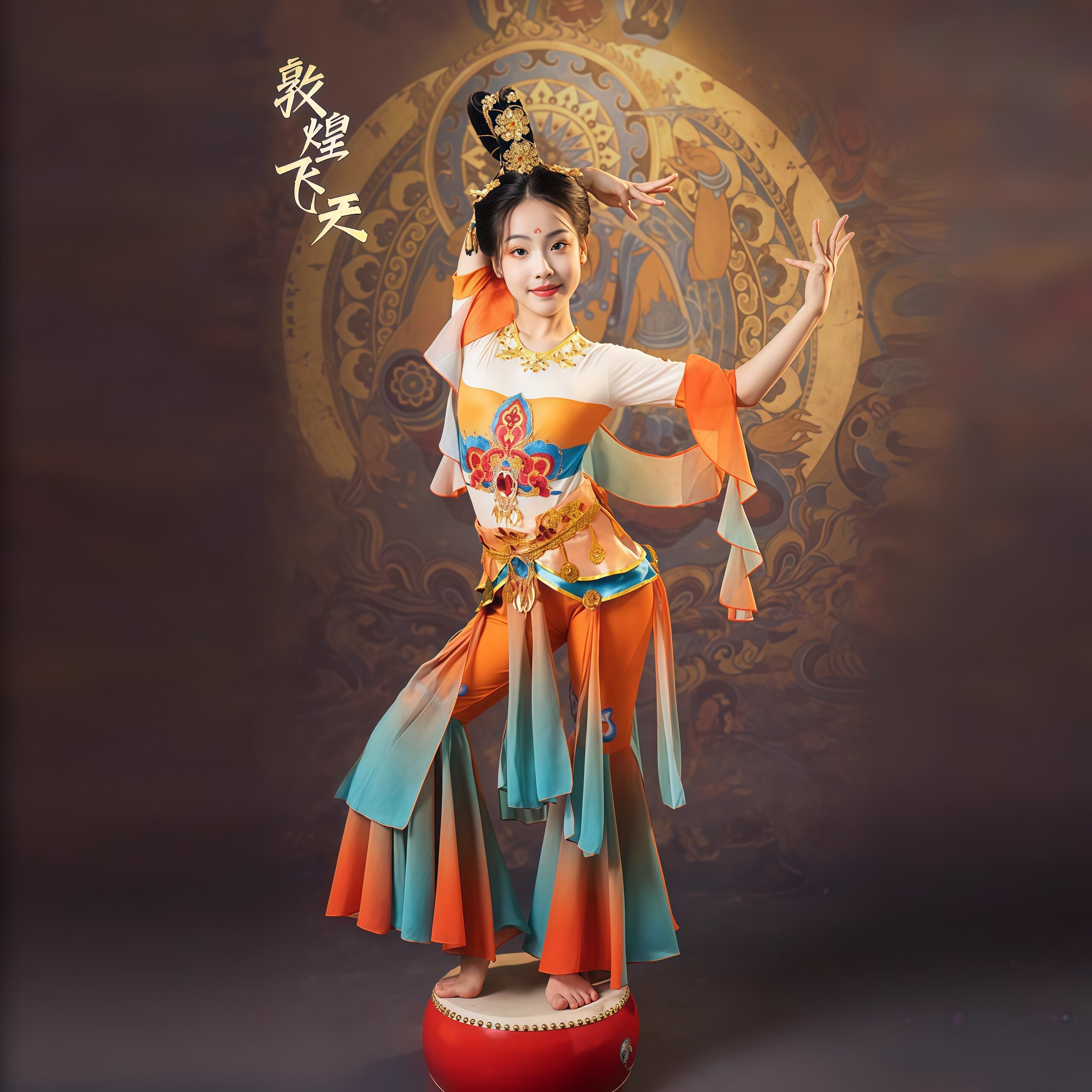 女童敦煌飞天反弹琵琶演出服图片
