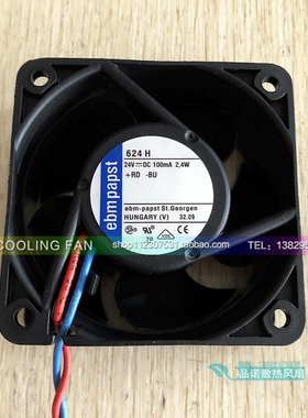 ebmpapst德国 TYP 624H 6025 24V 2.4W 100MA 6cm 变频器散热风扇