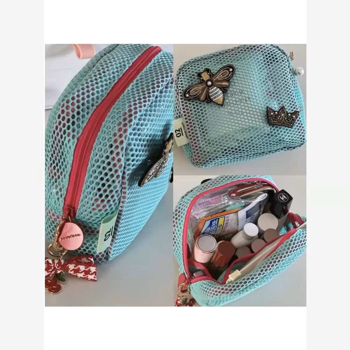 现货！日本彩色网纱豆腐包 超轻网格杂物收纳小包 多用途收纳包