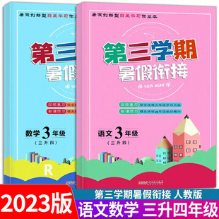 2023版 第三学期暑假衔接 三年级下册 语文+数学 人教版 共2本 三升四 暑假创新型自主学习 衔接性 实用性 灵活性 趣味性