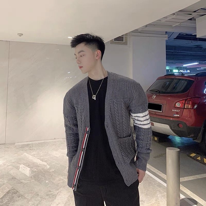 2025秋冬潮流新品男士tb针织开衫复古百搭麻花毛衣外套ins情侣装