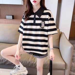 女童条纹polo衫纯棉短袖t恤2026夏季新款中大童装刺绣超好看上衣
