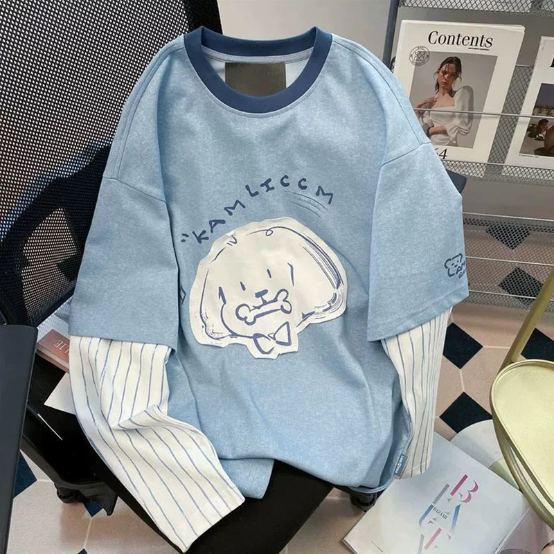 女童巨好看t恤长袖春装季新款中大童春秋假两件上衣条纹宽松短袖,童装/婴儿装/亲子装,T恤,淘宝优惠券,粉丝福利购,淘宝优惠卷