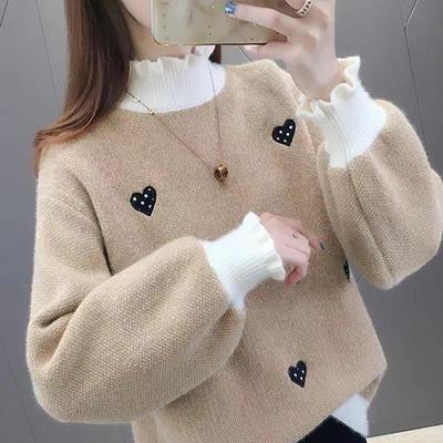 女童冬装洋气时髦加厚毛衣2025秋冬新款中大童爱心内搭加绒打底衫