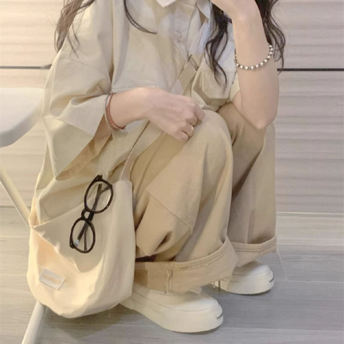 女童超好看白色衬衫宽松polo套装2026夏季新款中大童短袖阔腿裤子