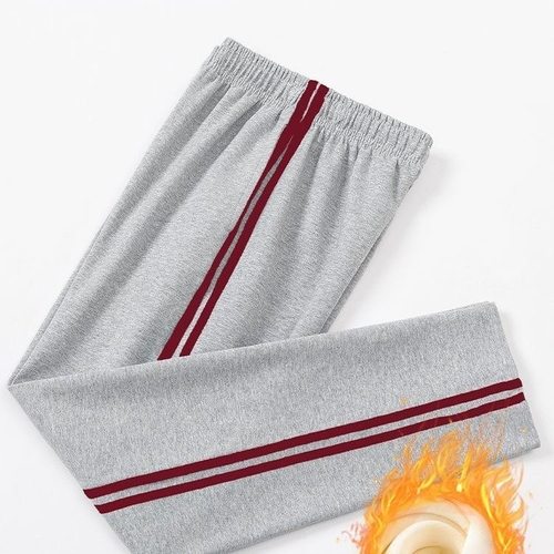 小学生校服裤灰色二条红杠秋冬浅灰色校裤南韩丝男女童高中运动裤