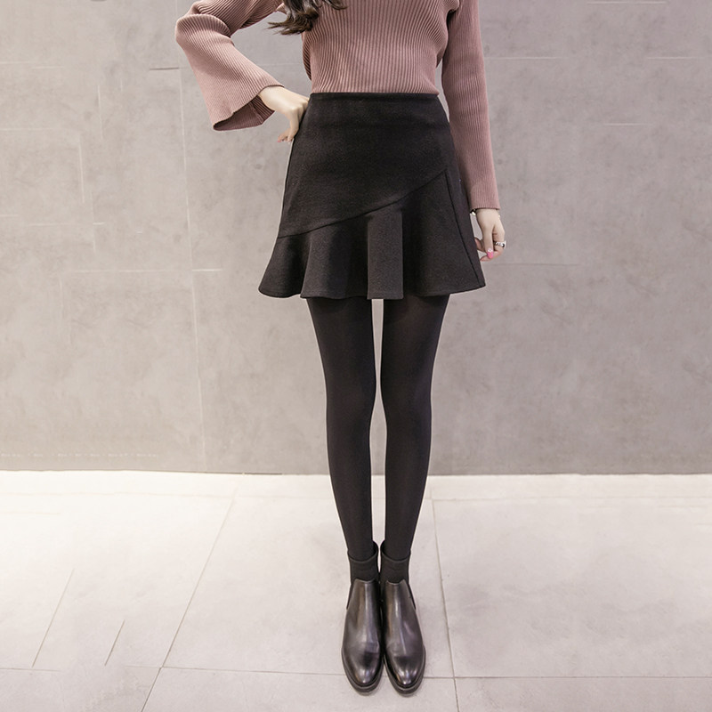 2021秋冬新款韩版女装A字黑色高腰荷叶边鱼尾百褶毛呢半身裙短裙|ruв категории Женская одежда, юбка - от Buy2taobao.com для оказания профессиональной услуги покупки агента Taobao