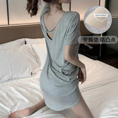 性感睡衣露背交叉美背网红 中裙薄款 带胸垫莫代尔棉睡裙女夏季 短袖