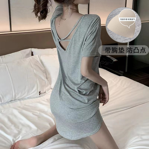 莫代尔露背交叉美背睡裙夏季