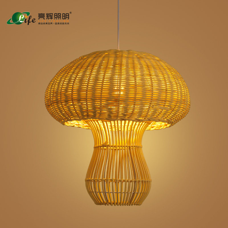 创意个性蘑菇竹编吊灯中式禅意茶室餐厅酒店民宿艺术造型装饰灯具