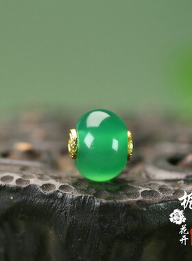 12*10mm镶孔2mm玉髓绿玛瑙算盘珠文玩DIY手链配饰散珠腰顶珠D232