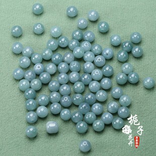 纯天然翡翠A货蓝水圆珠散珠7mm玉石珠子冰种珠子手工diy配件C63