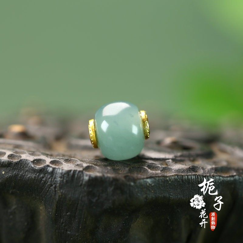 约10mm镶孔2mm蓝水老型珠翡翠A货DIY玉石装饰黄金手串配珠D230