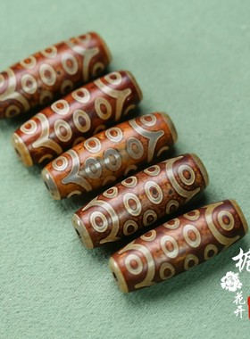 天然真品棕红色玛瑙磨砂21眼天珠14*40mmDIY手串吊坠藏式饰品A29