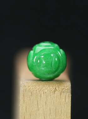 12mm干青玉石圆珠雕花祥云铜钱