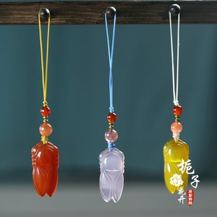 天然玛瑙玉蝉手机挂件女款精致可爱吊坠情侣钥匙扣包包挂饰小礼物