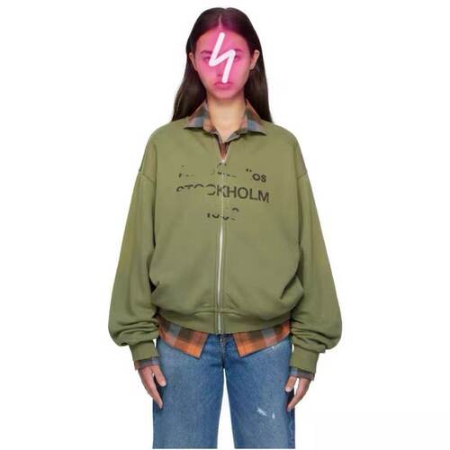 复古做旧做破褪色印花字母1996拉链棒球服棉质外套25092440