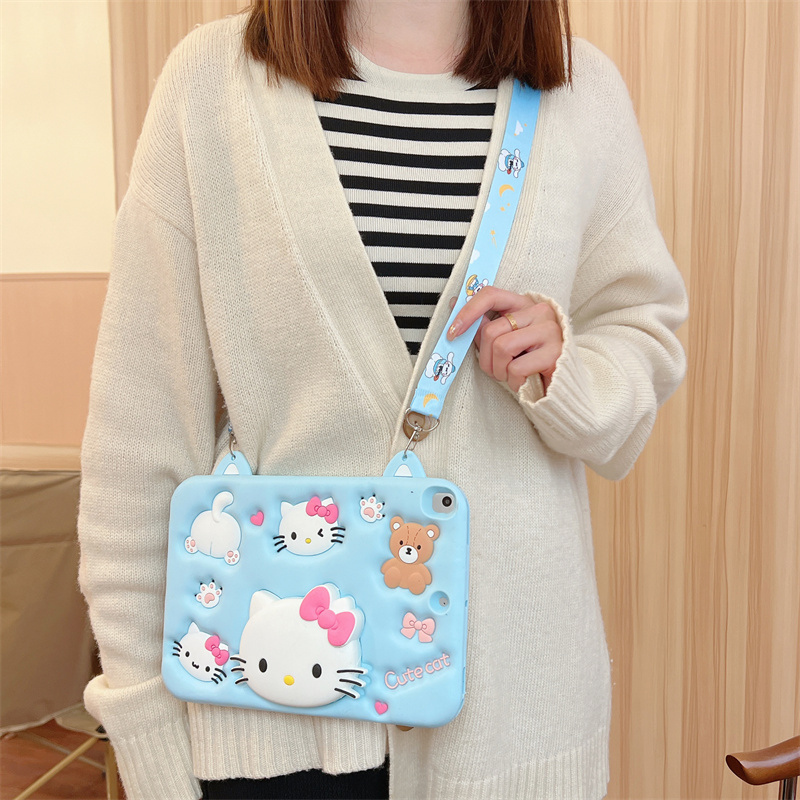 适用粉色KT猫苹果iPad 10th保护套A2696平板套A2757防摔硅胶壳A2588伸缩支架硅胶壳A2777卡通10.9寸蓝色猫咪