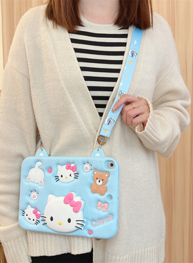 适用粉色KT猫苹果iPad 10th保护套A2696平板套A2757防摔硅胶壳A2588伸缩支架硅胶壳A2777卡通10.9寸蓝色猫咪