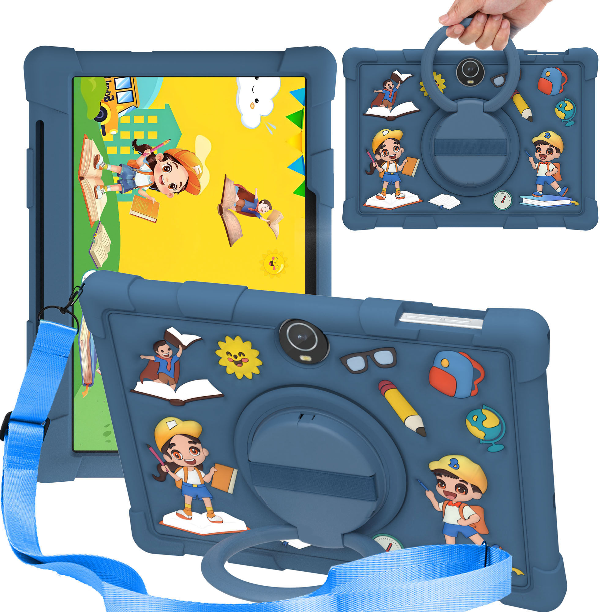 适用希沃学习机V2保护套XPV21G防摔硅胶壳360旋转支架V2pro儿童卡通手拎后壳女童粉色外壳加厚