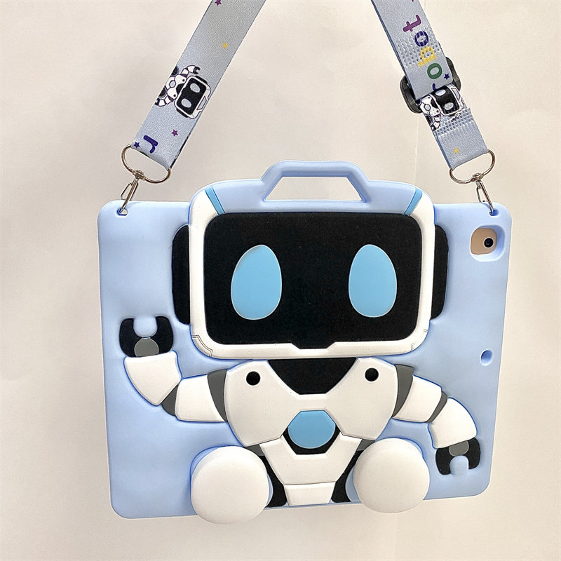 适用2025款三星Tab A11卡通防摔壳SM-X130平板套机器人8.7寸全包硅胶壳卡通儿童款带笔槽X210蓝色外壳