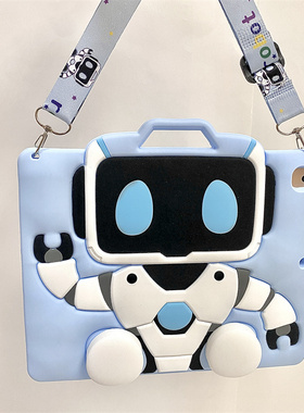 适用2025款三星Tab A11卡通防摔壳SM-X130平板套机器人8.7寸全包硅胶壳卡通儿童款带笔槽X210蓝色外壳