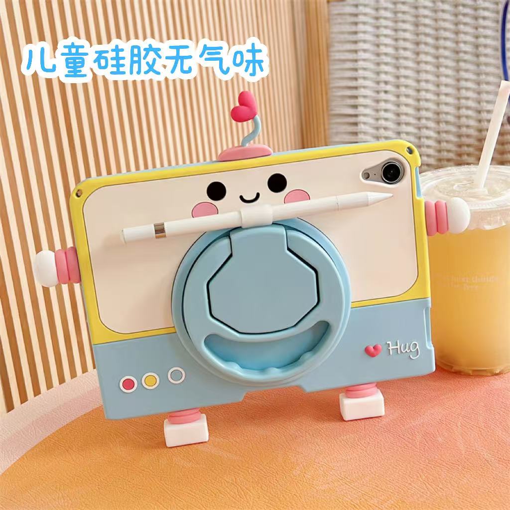 适用苹果iPad7 10.2寸卡通保护壳2019款A2197平板电脑壳A2270儿童机器人硅胶壳mini7防摔软壳迷你2手拎外壳