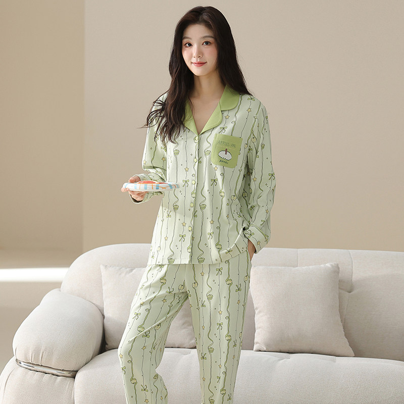 睡衣女春秋季高档纯棉长袖家居服