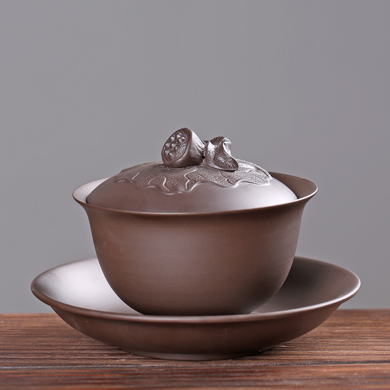 熹言紫砂手工盖碗功夫茶具三才