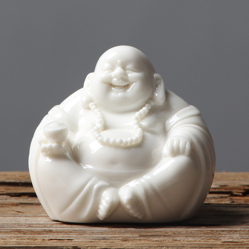 Happy Buddha tea set Zen accessories Tea table decoration Tea table small ornaments Ceramic Maitreya Buddha Lucky tea pet master