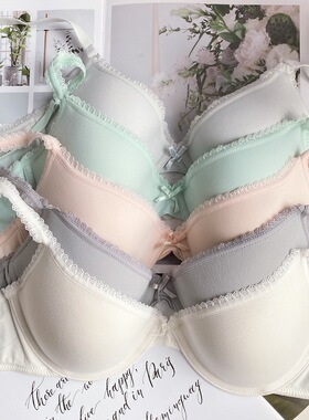 悦小心日系薄款软钢圈光面舒适聚拢收副乳少女学生内衣文胸65c