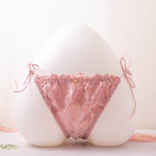 日系甜美可爱刺绣花朵绑带蝴蝶结纯棉裆舒适女内裤三角裤头大码