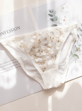 少女刺绣高开叉花朵甜美可爱纯棉裆中腰舒适透气薄三角裤女内裤女