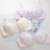 日系少女甜美可爱刺绣蕾丝有钢圈中鸡心内衣套装 女文胸 女内衣内裤