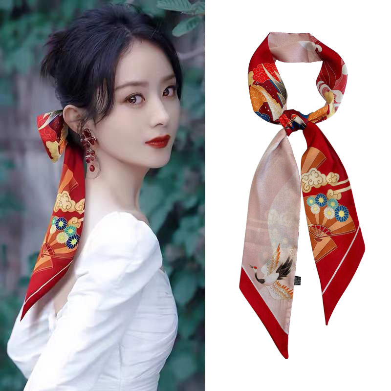 明星同款买一送一~中国风细窄长条红色小丝巾发带丝带绑发春夏款