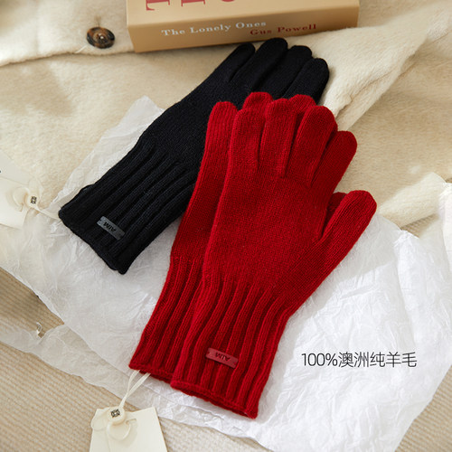 精选澳洲纯羊毛手套女圣诞礼物新年红色围巾两件套秋冬保暖