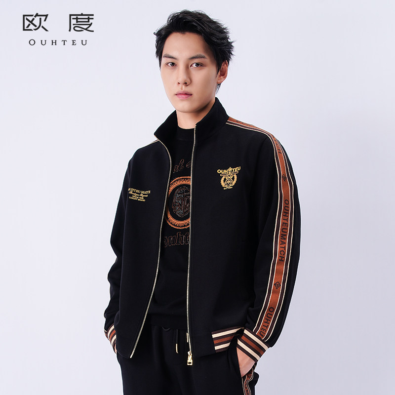 OUHTEU/欧度男士夹克外套黑色拉链潮流合体版型秋季