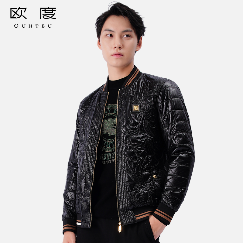 OUHTEU/欧度男士棉服黑色棒球领锦纶面料潮流修身版型秋冬季