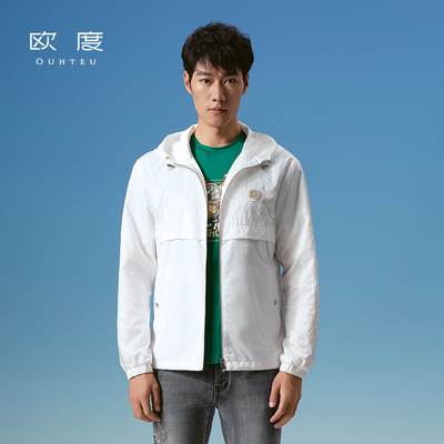 OUHTEU/欧度【聚酯纤维】时尚连帽夹克外套白色修身版春秋季3226